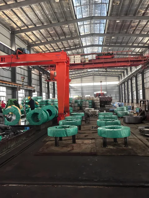 Hot rolled pickled steel coils in workshop